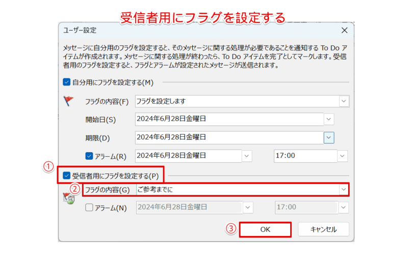 受信者用にフラグを設定