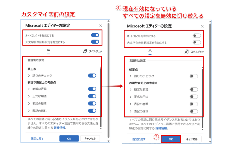 有効になっているすべての設定を無効にする