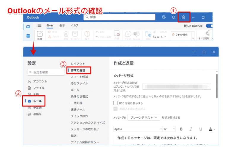 メール形式の確認