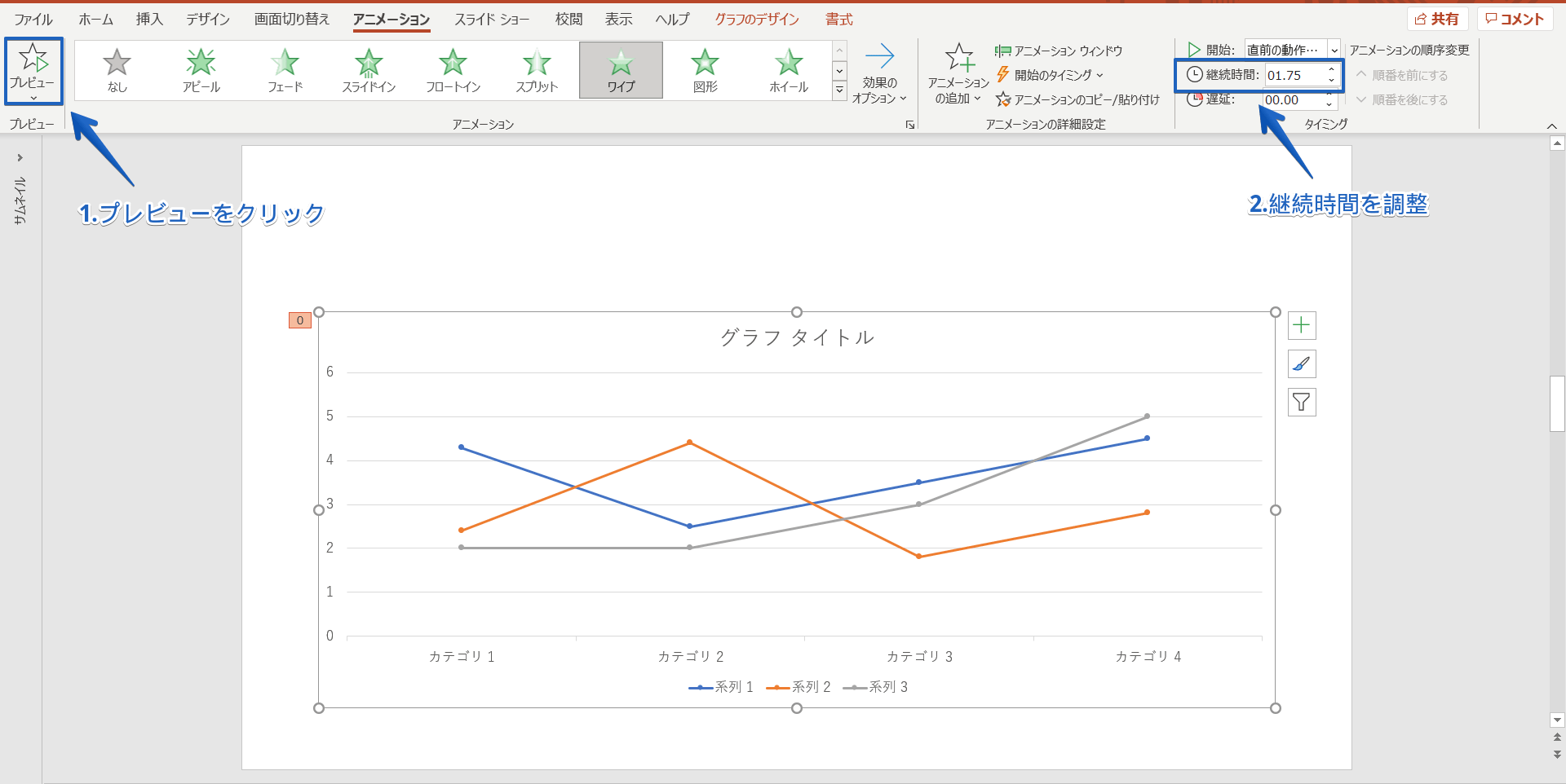 パワーポイントのグラフにアニメーションを設定 ひとつずつ表示する簡単手順を紹介