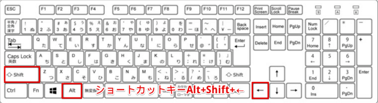 ショートカットキーAlt+Shift+←