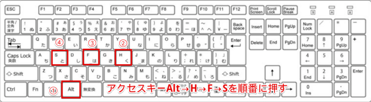 アクセスキーAlt→H→F→S