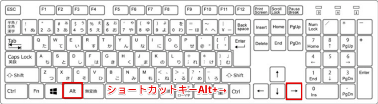 ショートカットキーAlt+→