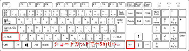 ショートカットキーShift+←