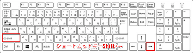 ショートカットキーShift+→