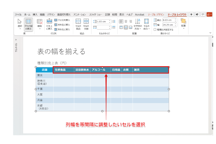 任意のセルを選択