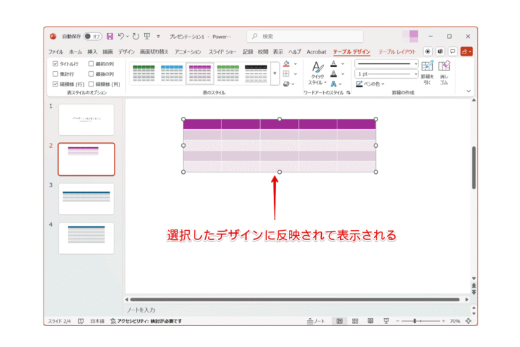 表のデザイン変更が完了