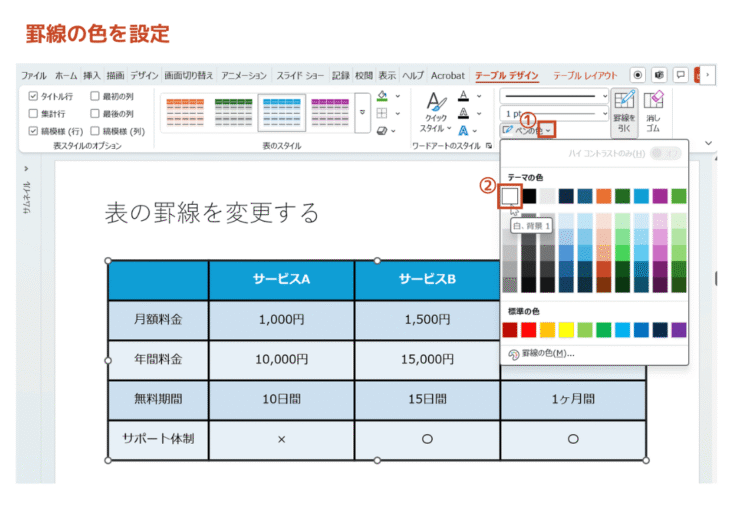 『ペンの色』を設定