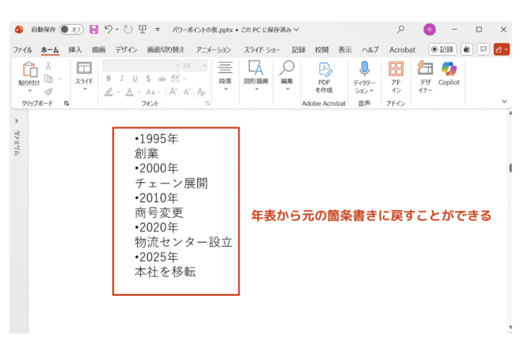 元の箇条書きに変換して戻すことができる