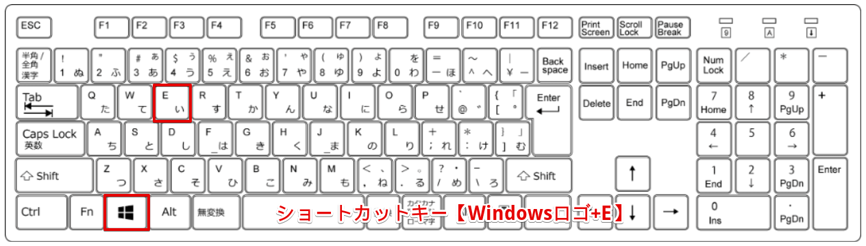 エクスプローラーを開く Windowsロゴ E