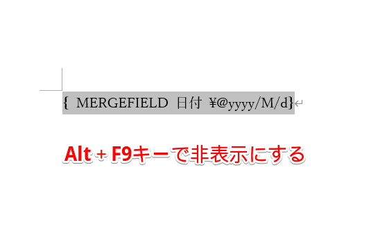 Alt＋F9キーでフィールドコードを非表示にする