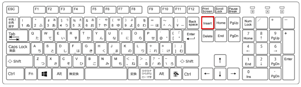 文字の入力を 上書きモード に変更する Insert