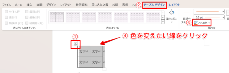 表で囲まれた文字の色を変える