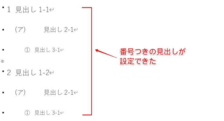 見出しに番号を設定できた