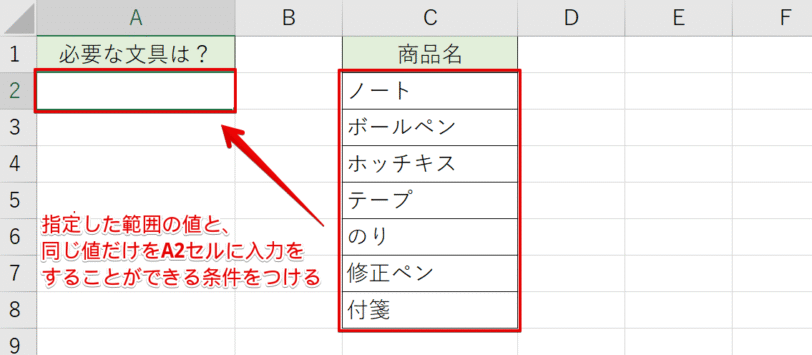 指定した範囲の値と同じ値だけ入力できる