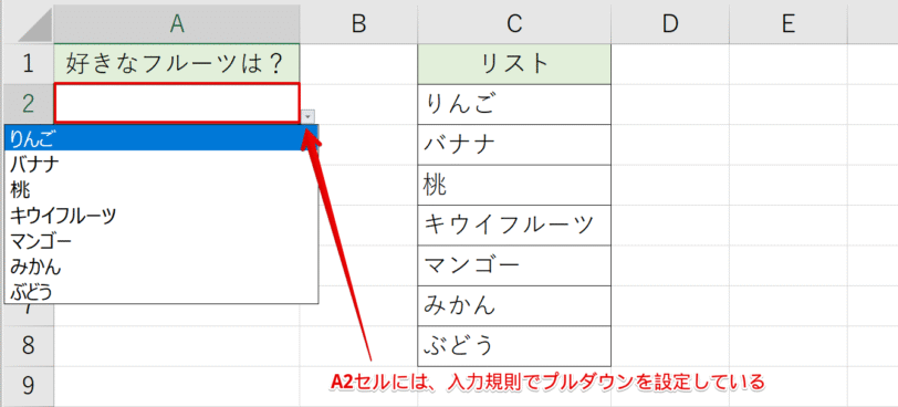 入力規則が設定されたセル
