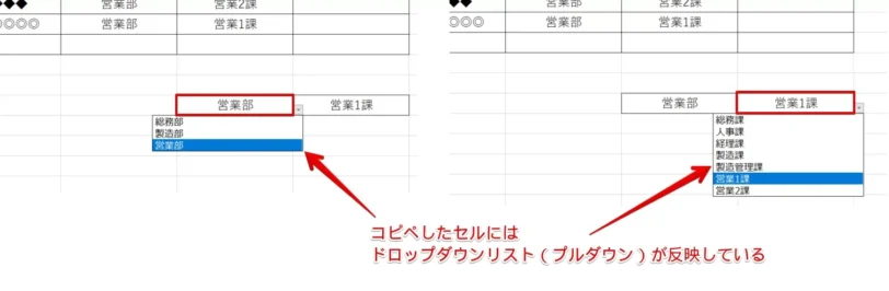 それぞれのドロップダウンリストはコピペができている
