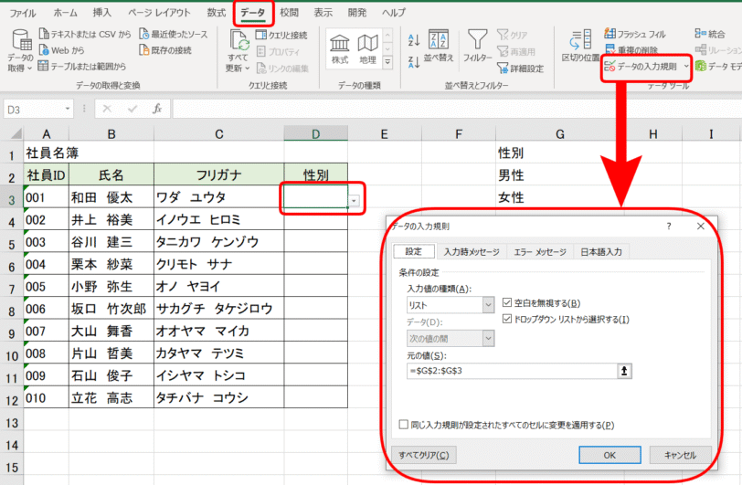 データの入力規則

