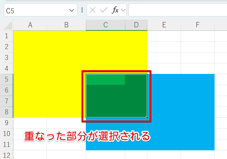 重なった部分が選択された