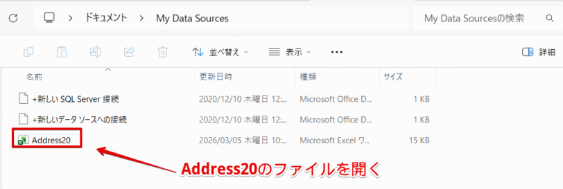 「Address20」のファイルを開く