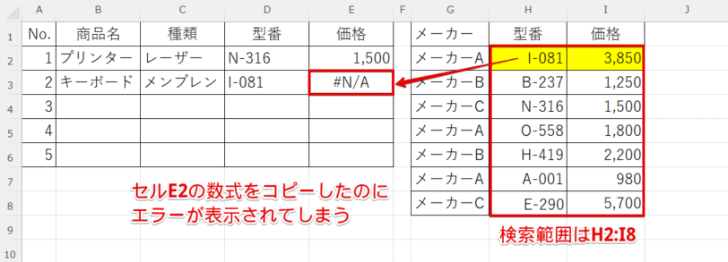 数式コピーによるエラー