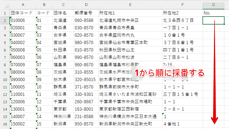1から順に番号を振る