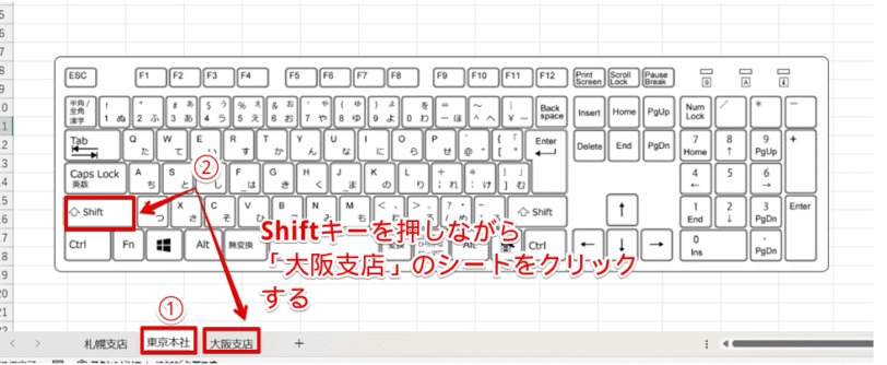 特定の範囲の連続しているシートを選択する