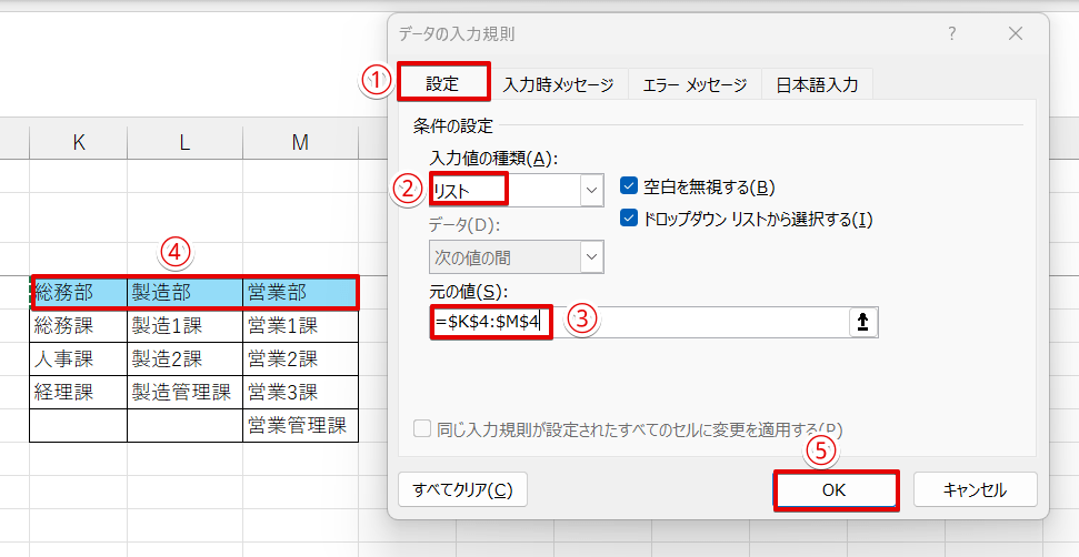 「データの入力規則」のダイアログボックス