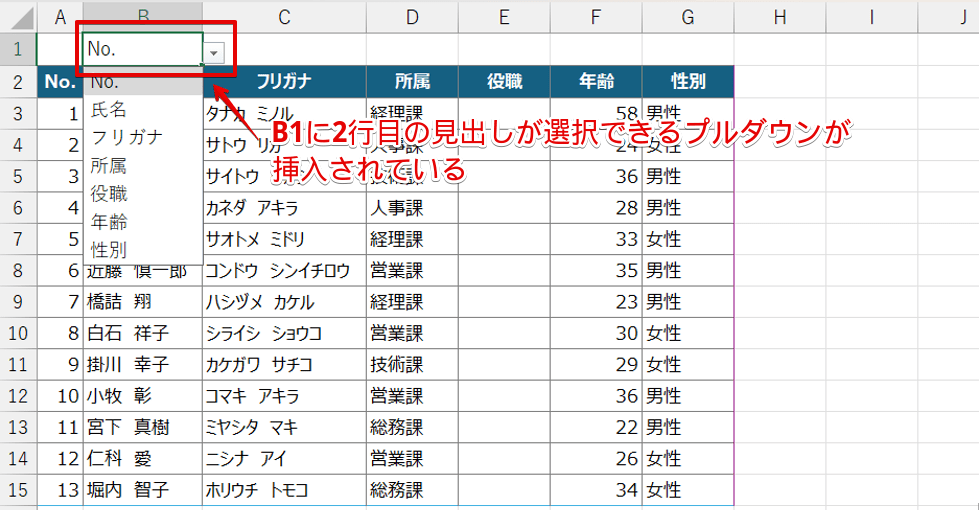 見出しが選択できるプルダウンが挿入されている