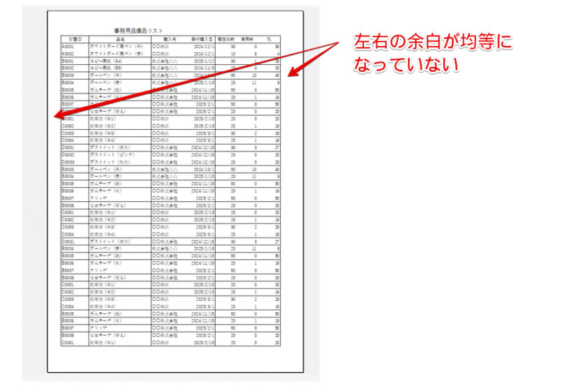 左右の余白が均等になっていない
