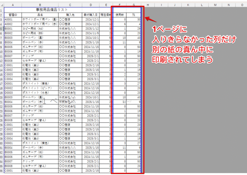 1枚に入りきらないデータは別の用紙に印刷される