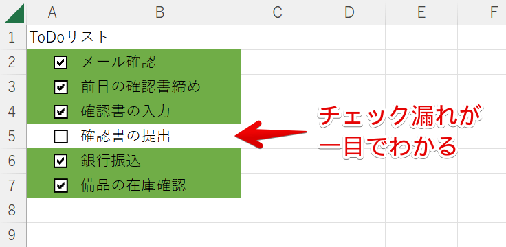 一目でチェック漏れが分かる