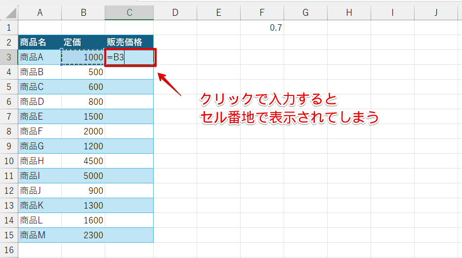 セル番地が表示されている