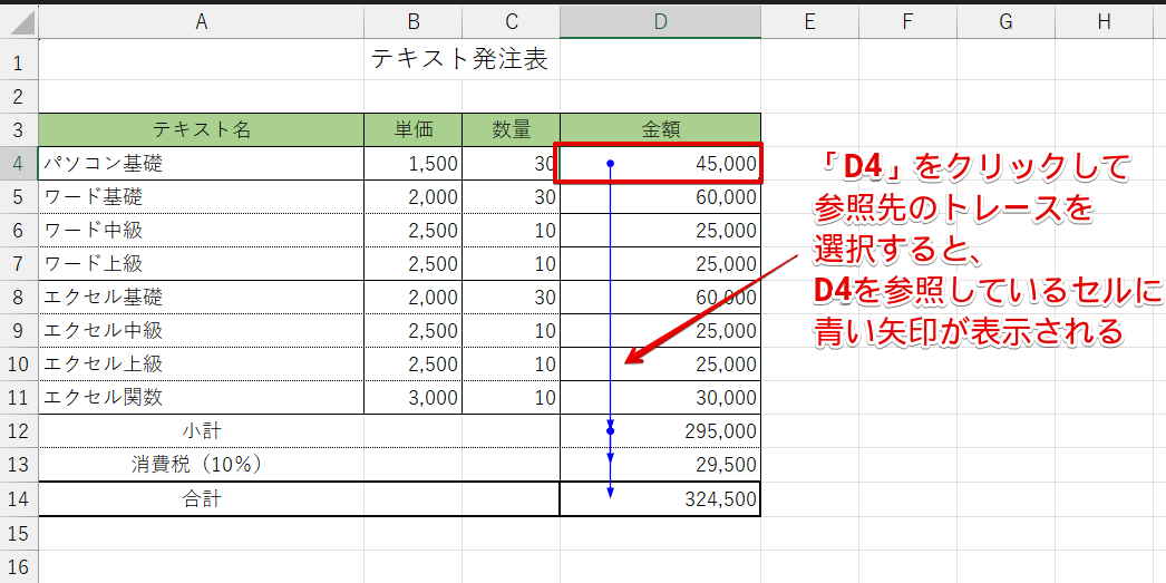 参照先のトレース矢印
