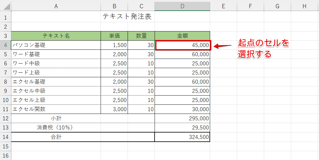 参照先を確認したいセルを選択