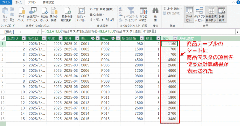 計算結果が表示された