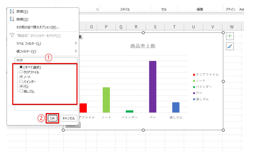 表示したい系列以外のチェックを外す