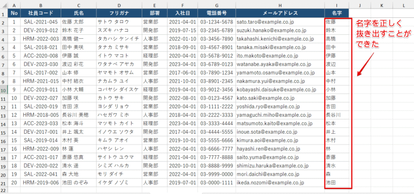 名字を正しく抜き出すことができた