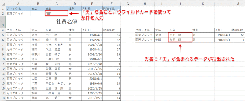 ワイルドカードを使ってフィルターをかけた例