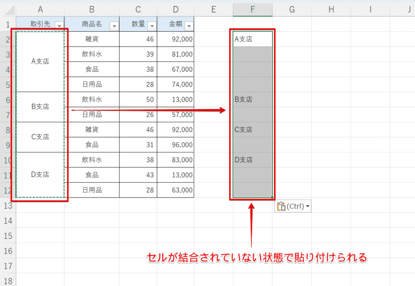 『値』のみ貼り付けた状態